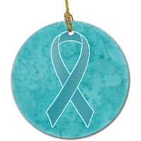Teal Ribbon for Ovarian Cancer Awareness Ceramic Ornament AN1201CO1