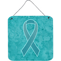 "Caroline's Treasures Teal Ribbon for Ovarian Cancer Awareness Wall or Door Hanging Prints, 6 x 6"""
