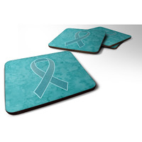 "Caroline's Treasures AN1201FC Teal Ribbon for Ovarian Cancer Awareness Foam Coaster (Set of 4), 3.5"" H x 3.5"" W, Multicolor"