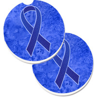 "Caroline's Treasures Dark Blue Ribbon For Colon Cancer Awareness Set of 2 Cup Holder Car Coasters AN1202CARC, 2.56, Multicolor"
