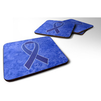 "Caroline's Treasures AN1202FC Dark Blue Ribbon for Colon Cancer Awareness Foam Coaster (Set of 4), 3.5"" H x 3.5"" W, Multicolor"