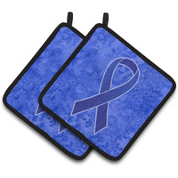 "Caroline's Treasures Dark Blue Ribbon For Colon Cancer Awareness Pair of Pot Holders AN1202PTHD, 7.5HX7.5W, Multicolor"
