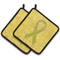 "Caroline's Treasures Yellow Ribbon For Sarcoma, Bone or Bladder Cancer Awareness Pair of Pot Holders AN1203PTHD, 7.5HX7.5W, Multicolor"
