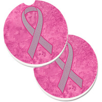 "Caroline's Treasures Pink Ribbon For Breast Cancer Awareness Set of 2 Cup Holder Car Coasters AN1205CARC, 2.56, Multicolor"