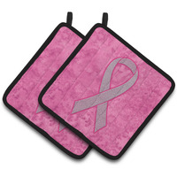 "Caroline's Treasures Pink Ribbon For Breast Cancer Awareness Pair of Pot Holders AN1205PTHD, 7.5HX7.5W, Multicolor"