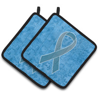 "Caroline's Treasures Blue Ribbon For Prostate Cancer Awareness Pair of Pot Holders AN1206PTHD, 7.5HX7.5W, Multicolor"