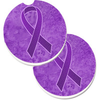 "Caroline's Treasures Purple Ribbon For Pancreatic & Leiomyosarcoma Cancer Awareness Set of 2 Cup Holder Car Coasters AN1207CARC, 2.56, Multicolor"