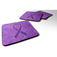 "Caroline's Treasures AN1207FC Purple Ribbon for Pancreatic and Leiomyosarcoma Cancer Awareness Foam Coaster (Set of 4), 3.5"" H x 3.5"" W, Multicolor"