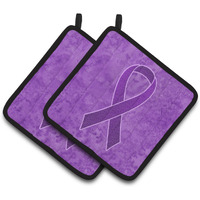 "Caroline's Treasures Purple Ribbon For Pancreatic & Leiomyosarcoma Cancer Awareness Pair of Pot Holders AN1207PTHD, 7.5HX7.5W, Multicolor"