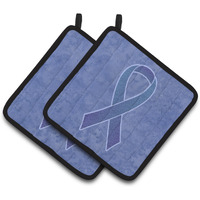 "Caroline's Treasures Periwinkle Blue Ribbon For Esophageal & Stomach Cancer Awareness Pair of Pot Holders AN1208PTHD, 7.5HX7.5W, Multicolor"