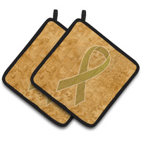 "Caroline's Treasures Gold Ribbon For Childhood Cancers Awareness Pair of Pot Holders AN1209PTHD, 7.5HX7.5W, Multicolor"