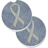 "Caroline's Treasures Clear Ribbon For Lung Cancer Awareness Set of 2 Cup Holder Car Coasters AN1210CARC, 2.56, Multicolor"