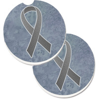 "Caroline's Treasures Grey Ribbon For Brain Cancer Awareness Set of 2 Cup Holder Car Coasters AN1211CARC, 2.56, Multicolor"