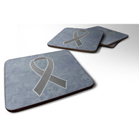 "Caroline's Treasures AN1211FC Grey Ribbon for Brain Cancer Awareness Foam Coaster (Set of 4), 3.5"" H x 3.5"" W, Multicolor"