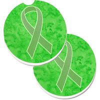 "Caroline's Treasures Lime green Ribbon For Lymphoma Cancer Awareness Set of 2 Cup Holder Car Coasters AN1212CARC, 2.56, Multicolor"
