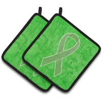 "Caroline's Treasures Lime green Ribbon For Lymphoma Cancer Awareness Pair of Pot Holders AN1212PTHD, 7.5HX7.5W, Multicolor"