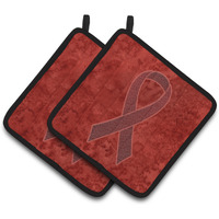 "Caroline's Treasures Burgundy Ribbon For Multiple Myeloma Cancer Awareness Pair of Pot Holders AN1214PTHD, 7.5HX7.5W, Multicolor"