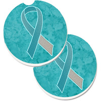 "Caroline's Treasures Teal & White Ribbon For Cervical Cancer Awareness Set of 2 Cup Holder Car Coasters AN1215CARC, 2.56, Multicolor"