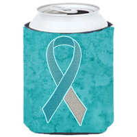 Teal and White Ribbon for Cervical Cancer Awareness Can or Bottle Hugger AN1215CC