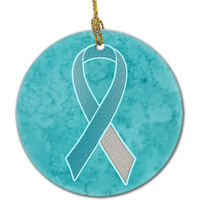 Teal and White Ribbon for Cervical Cancer Awareness Ceramic Ornament AN1215CO1