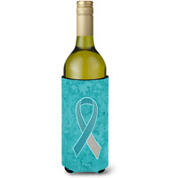 Teal and White Ribbon for Cervical Cancer Awareness Wine Bottle Beverage Insulator Hugger AN1215LITERK