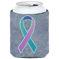"Teal, Pink and Blue Ribbon for Thyroid Cancer Awareness Can or Bottle Hugger AN1217CC"