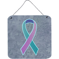 "Caroline's Treasures Teal/Pink and Blue Ribbon for Thyroid Cancer Awareness Wall or Door Hanging Prints, 6 x 6"""