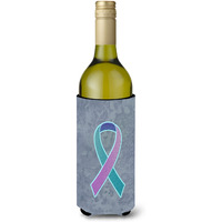 "Teal, Pink and Blue Ribbon for Thyroid Cancer Awareness Wine Bottle Beverage Insulator Hugger AN1217LITERK"