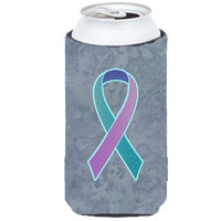 "Teal, Pink and Blue Ribbon for Thyroid Cancer Awareness Tall Boy Beverage Insulator Hugger AN1217TBC"