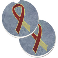 "Caroline's Treasures Burgundy & Ivory Ribbon For Head & Neck Cancer Awareness Set of 2 Cup Holder Car Coasters AN1218CARC, 2.56, Multicolor"