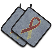 "Caroline's Treasures Burgundy & Ivory Ribbon For Head & Neck Cancer Awareness Pair of Pot Holders AN1218PTHD, 7.5HX7.5W, Multicolor"