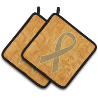 "Caroline's Treasures Peach Ribbon For Uterine Cancer Awareness Pair of Pot Holders AN1219PTHD, 7.5HX7.5W, Multicolor"