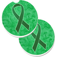 "Caroline's Treasures Kelly green Ribbon For Kidney Cancer Awareness Set of 2 Cup Holder Car Coasters AN1220CARC, 2.56, Multicolor"