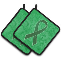 "Caroline's Treasures Kelly green Ribbon For Kidney Cancer Awareness Pair of Pot Holders AN1220PTHD, 7.5HX7.5W, Multicolor"