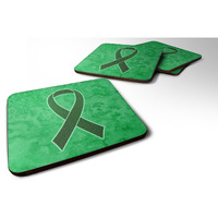 "Caroline's Treasures AN1221FC Emerald Green Ribbon for Liver Cancer Awareness Foam Coaster (Set of 4), 3.5"" H x 3.5"" W, Multicolor"