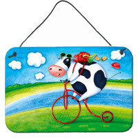 "Caroline's Treasures Cow riding Bicycle Wall or Door Hanging Prints APH0076DS812, 8"" x 12"", Multicolor"