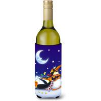 "Caroline's Treasures APH0243LITERK Music Under The Moon Penguins Wine Bottle Koozie Hugger, 750ml, Multicolor"
