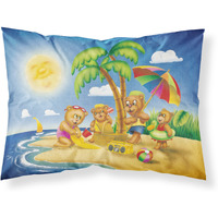 "Caroline's Treasures Bears Playing at the Beach Fabric Standard Pillowcase APH0375PILLOWCASE, Multicolor"