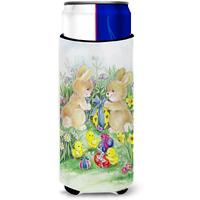 "Caroline's Treasures Brown Easter Bunnies with Eggs Michelob Ultra Hugger For Slim Cans, Multicolor"