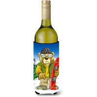 "Caroline's Treasures APH0857LITERK Teddy Bear Snowboarding Wine Bottle Koozie Hugger, 750ml, Multicolor"