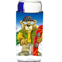 "Caroline's Treasures APH0857MUK Teddy Bear Snowboarding Michelob Ultra Koozies For Slim Cans, Multicolor"