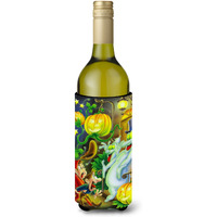 "Caroline's Treasures Scary Ghosts and Halloween Trick or Treaters Wine Bottle Koozie Hugger, 750ml, Multicolor"