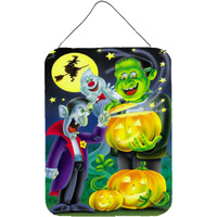 "Caroline's Treasures Halloween with Dracula and Frankenstein Wall or Door Hanging Prints APH0935DS1216, 16HX12W, Multicolor"