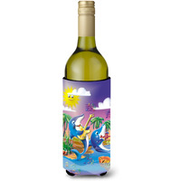 "Caroline's Treasures APH2485LITERK Dolphin's Playing Music Wine Bottle Koozie Hugger, 750ml, Multicolor"