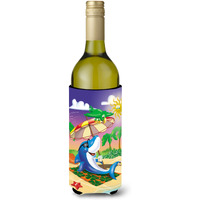 "Caroline's Treasures APH2488LITERK Dolphin Sunning On The Beach Wine Bottle Koozie Hugger, 750ml, Multicolor"