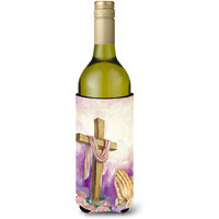 "Caroline's Treasures Easter Cross with Praying Hands Wine Bottle Koozie Hugger, 750ml, Multicolor"