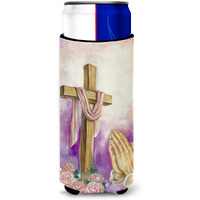 "Caroline's Treasures Easter Cross with Praying Hands Michelob Ultra Koozies for Slim Cans, Multicolor"