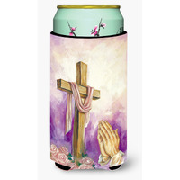 "Caroline's Treasures Easter Cross with Praying Hands Tall Boy Koozie Hugger, Multicolor"