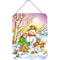 "Caroline's Treasures Girl and Animals with Snowman Wall or Door Hanging Prints APH3544DS1216, 16HX12W, Multicolor"