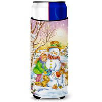 "Caroline's Treasures Girl and Animals with Snowman Michelob Ultra Koozies for Slim Cans, Multicolor"